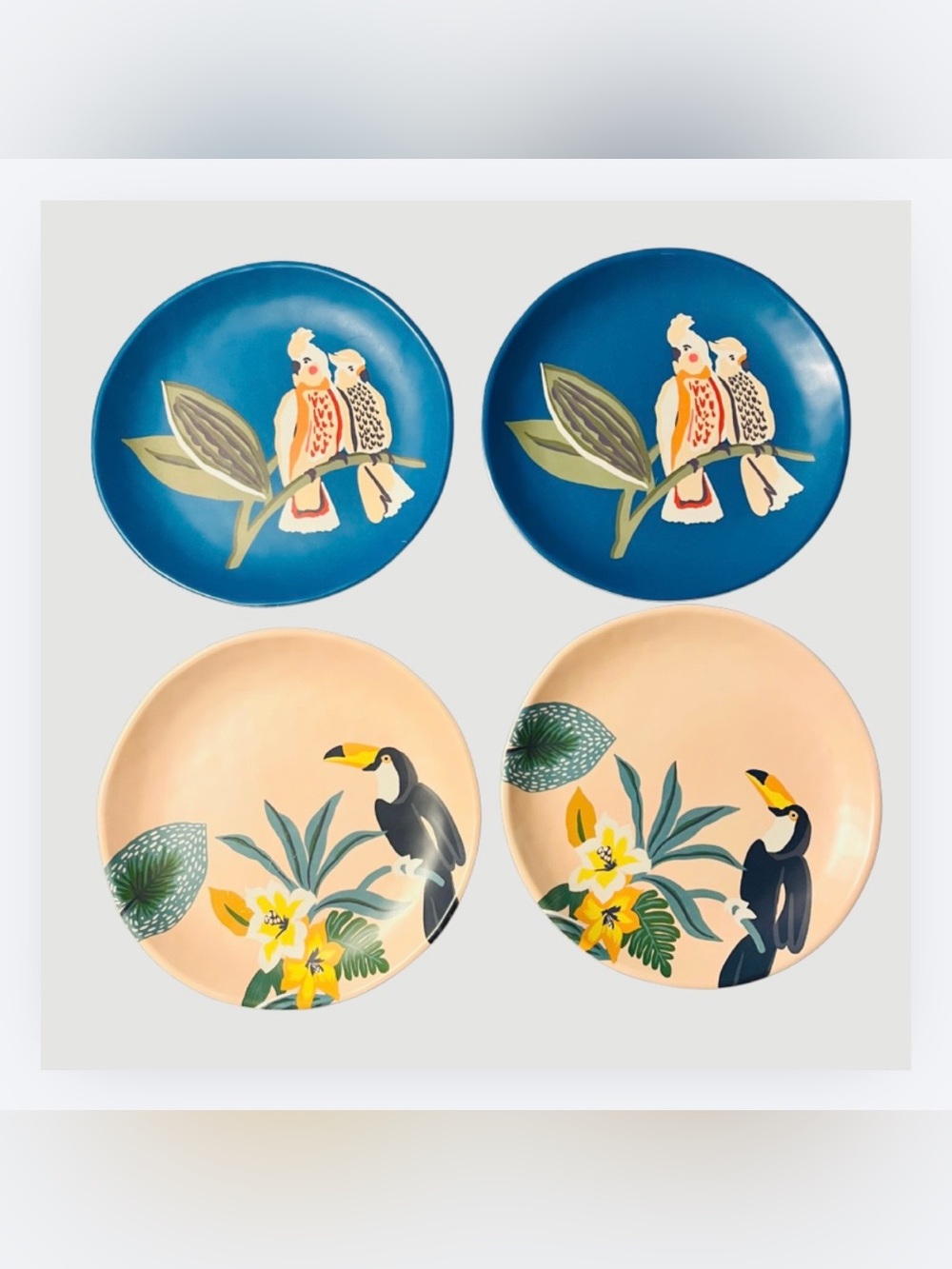 Opalhouse Melamine Dinner Plates (4 Total) Tropical Birds Toucan Parrots Jungle